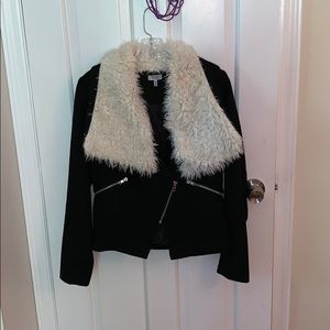 Tobi Black Jacket w/ Fur Collar